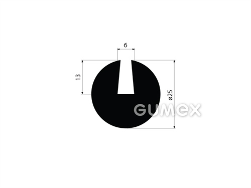 Gumový profil kruhový, priemer 25mm, drážka 6mm, 60°ShA, NBR, -40°C/+70°C, čierny